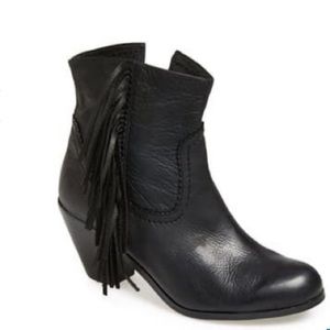 Sam Edelman Black Leather Fringe Booties